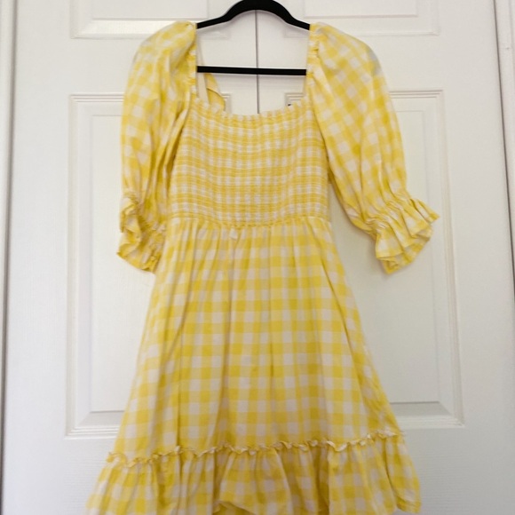 ASOS NEW LOOK | Tie Back Shirred Smocked Dress in Yellow Gingham. - Picture 5 of 5